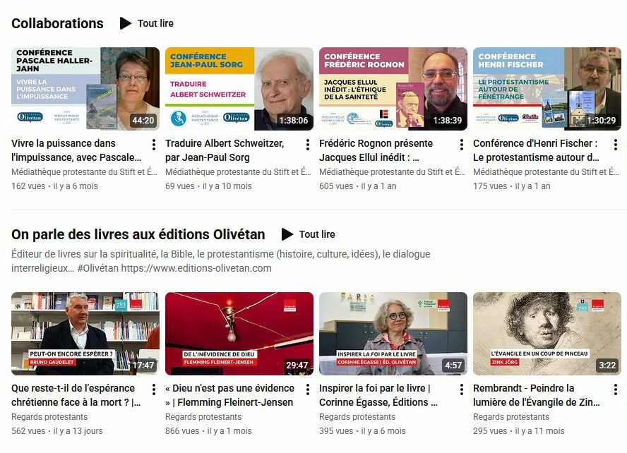 Les éditions Olivétan sur Youtube